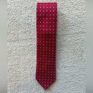 Eton Red Floral Geometric Print Silk Tie